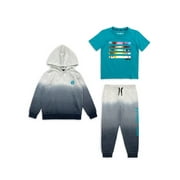 Hang Ten Boy's Fleece Hoodie, Jogger Pant, and Short Sleeve Graphic Tee 3 Piece Outfit Set, Sizes 4-18