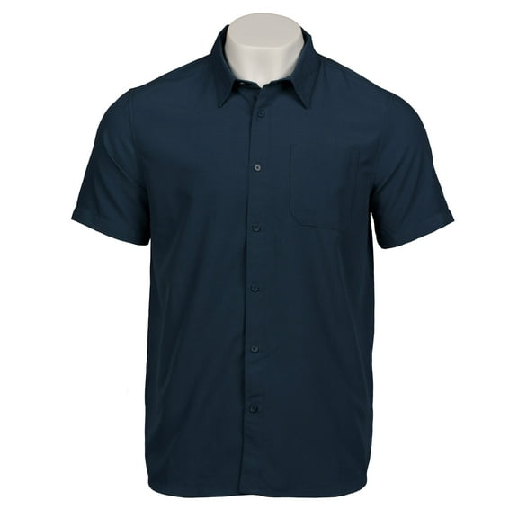 Hang Ten Men's Short Sleeves Full Button T-Shirt (Dark Blue, Large)