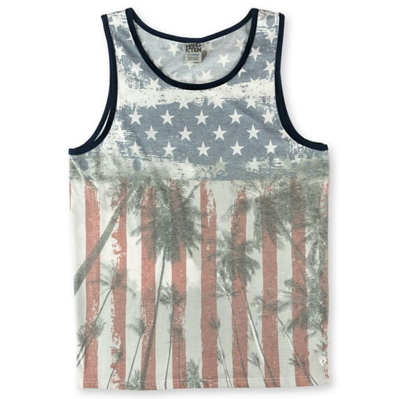 Hang Ten Mens Americana Palm Tank Top, White, Small