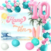 Hang Ten Surf Birthday Decoration 10th Birthday Surf Party Supplies Surfing Party Decorations Surfboard Balloons for Summer Beach Surfing Birthday Decoration Swimming Pool