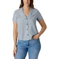 thumbnail image 1 of Hang Ten Womens Linen Blend Button Down Shirt Light Blue S, 1 of 4