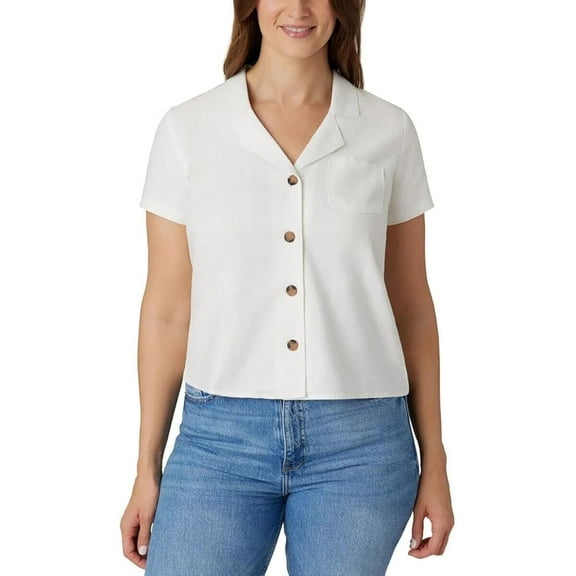 Hang Ten Womens Linen Blend Button Down Shirt White M