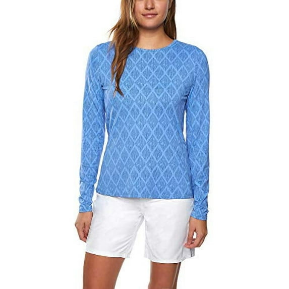 Hang Ten Womens Long Sleeve Rashguard (Geo Print Periwinkle, XX-Large)