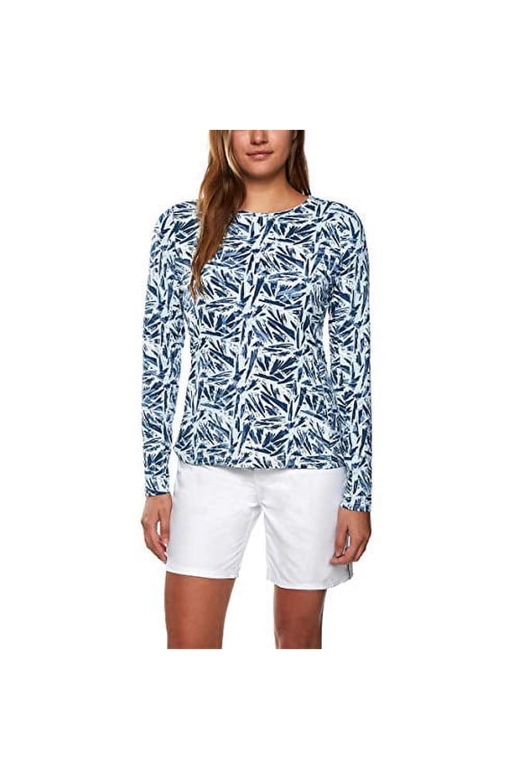 Womens Long Sleeve Rashguard (Palm Print Ballad Blue, Small)