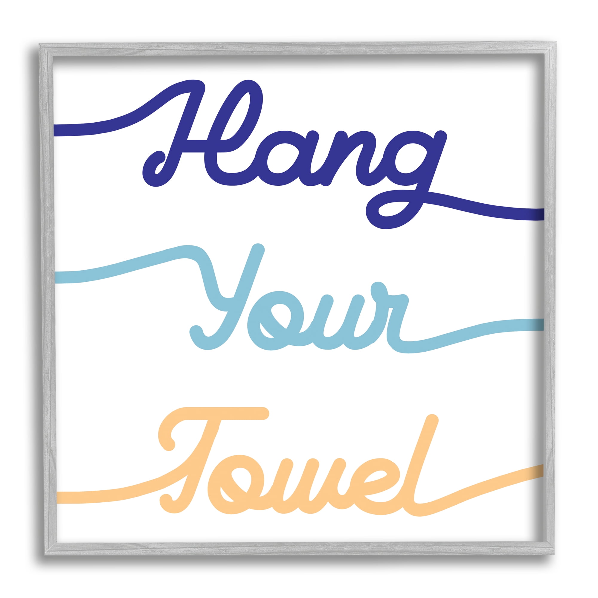 Hang Your Towel Phrase Children's Bathroom Typography Typography Framed Art Print Wall Art, 17x17