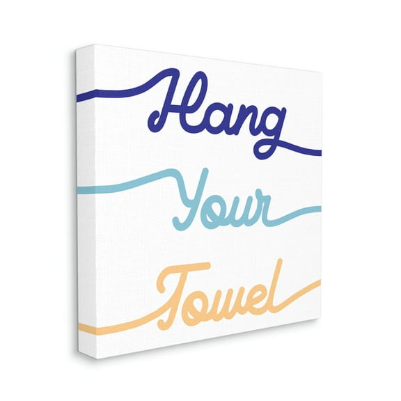 Hang Your Towel Phrase Children's Bathroom Typography Typography Gallery-Wrapped Canvas Print Wall Art, 17x17