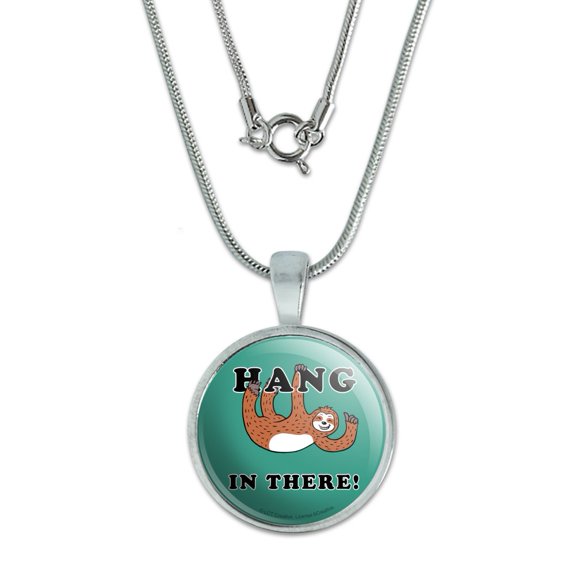 Hang in There Sloth Funny Humor 0.75" Pendant with Sterling Silver Plated Chain