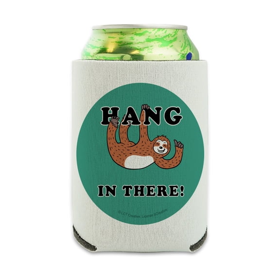 Hang in There Sloth Funny Humor Can Cooler - Drink Sleeve Hugger Collapsible Insulator - Beverage Insulated Holder