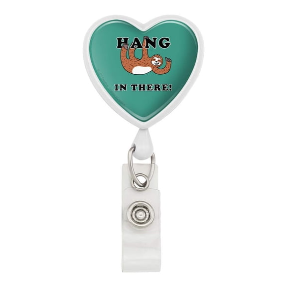Hang in There Sloth Funny Humor Heart Lanyard Retractable Reel Badge ID Card Holder
