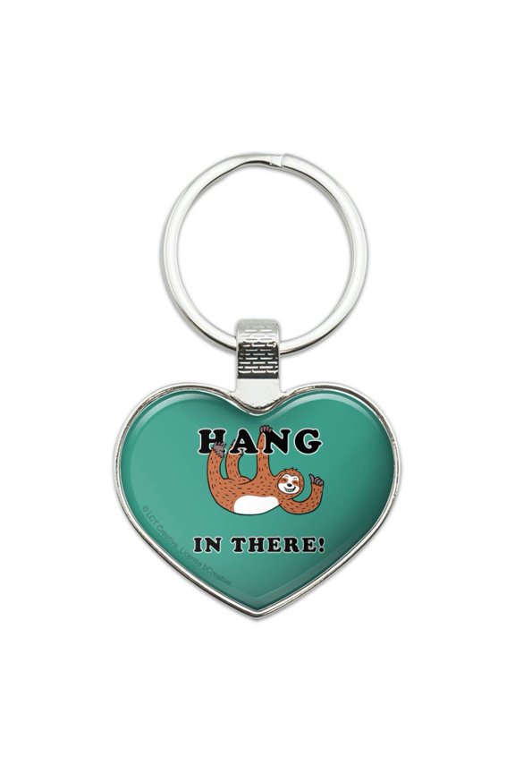 Hang in There Sloth Funny Humor Keychain Heart Love Metal Key Chain Ring