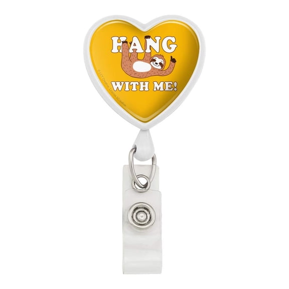 Hang with Me Sloth Hanging Funny Humor Heart Lanyard Retractable Reel Badge ID Card Holder