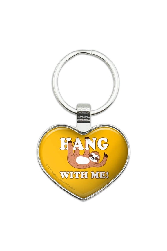Hang with Me Sloth Hanging Funny Humor Keychain Heart Love Metal Key Chain Ring