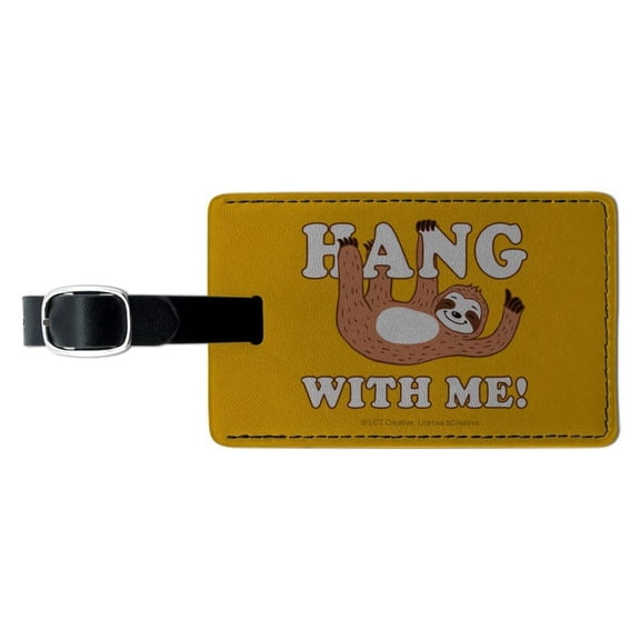 Hang with Me Sloth Hanging Funny Humor Rectangle Leather Luggage Card Suitcase Carry-On ID Tag