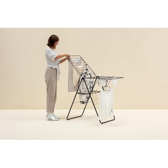 HangOn Laundry Drying Rack (67ft / Matt Black) Compact, Foldaway, Adjustable Indoor Stainless Steel Clothes