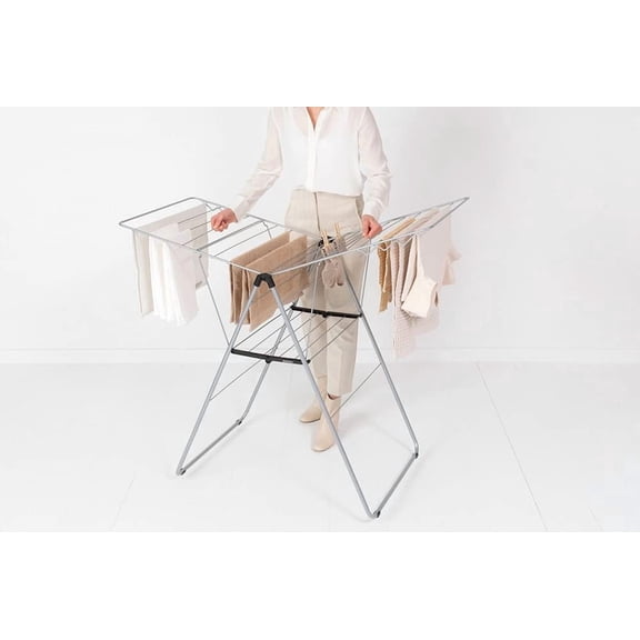 HangOn Laundry Drying Rack - 67ft Metallic Gray Foldable Indoor Stainless Steel Clothes