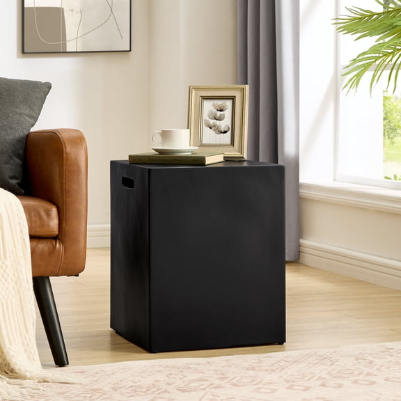 HangSpace Minimalist Magnesium Oxide Cube Side Table with Built-in Handle, Black, 16.15"
