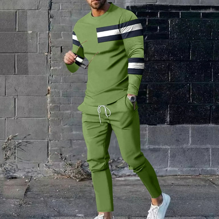 HangTaiLei Men s Tracksuit Set 2 Piece Matching Jogging Suits Big and Tall Long Sleeve Tshirts Sweatpants Sets 2024 Trendy Color Block Athletic Sportswear Walmart