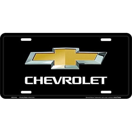 HangTime Chevrolet License Plate with Bow Tie and Black Background 6 X 12 inches