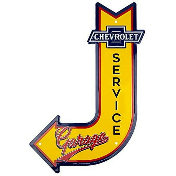HangTime Chevrolet Service Garage Sign, Vintage Chevy Metal Automotive Wall Art Decor, 11.5 in. x 17.5 in J Arrow