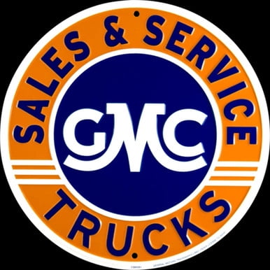 HangTime GMC Trucks Sales & Service Aluminum garage sign 24 inches in diameter