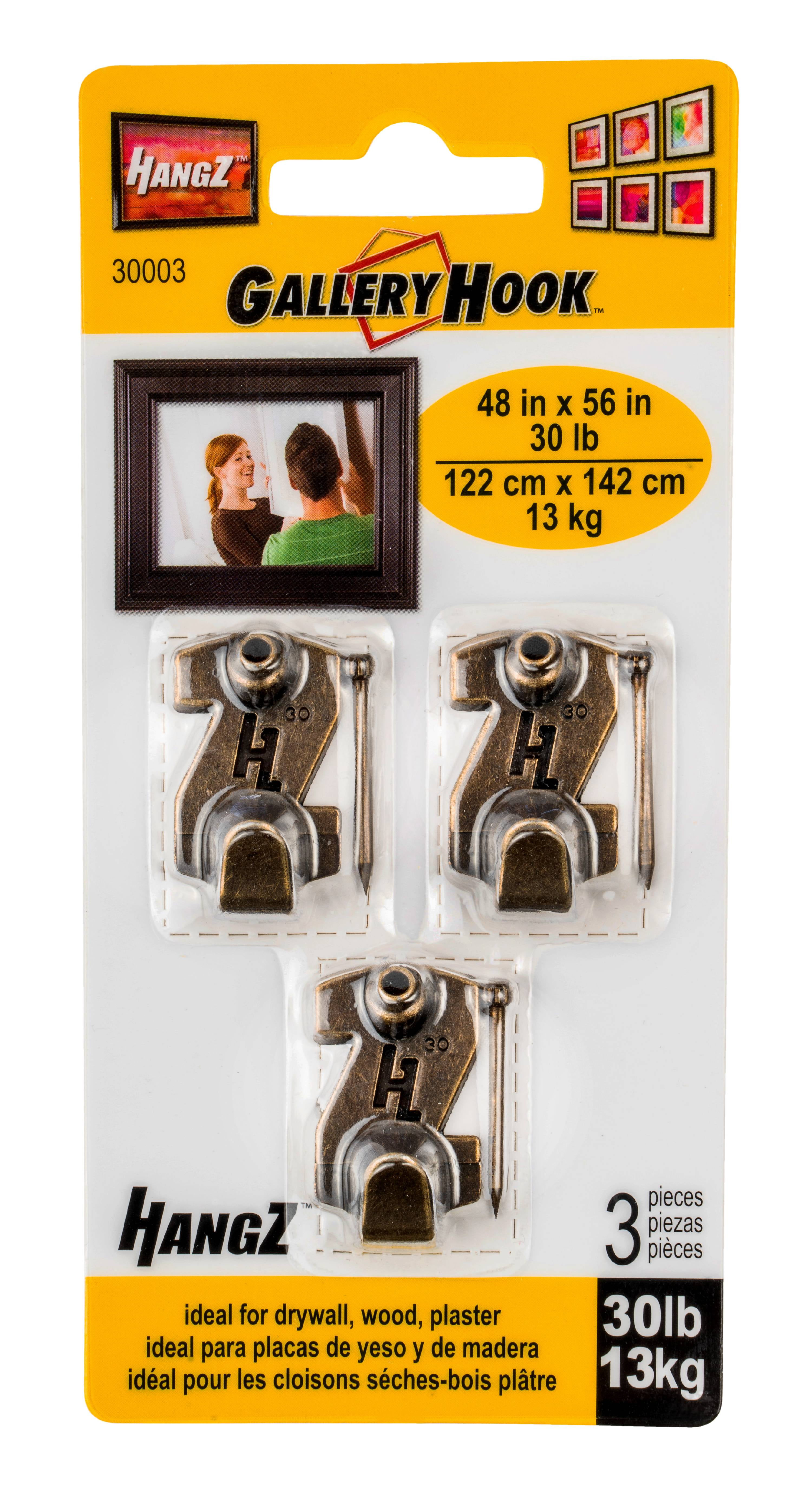 Antique Brass 30lb Zinc Alloy Picture Hooks (3-Pack)