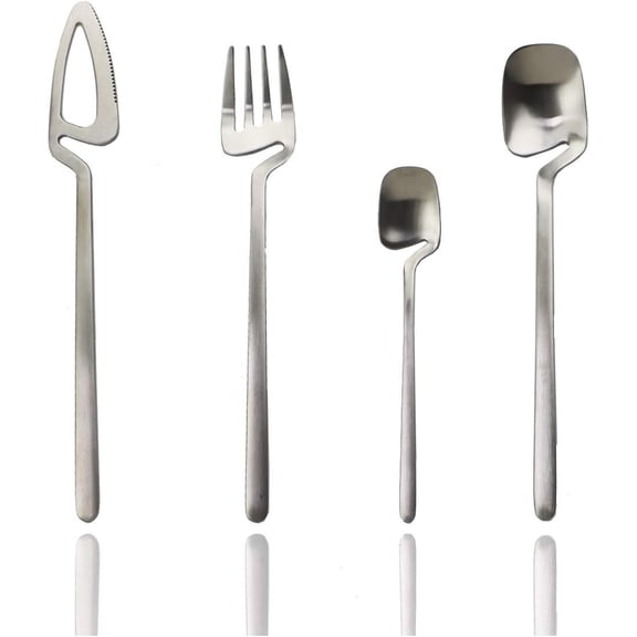 Hangable 24- Silverware Set, Satin Finish Flatware Cutlery Set Service for 6, /Forks/Spoons Included, Dishwasher Safe (Matte )