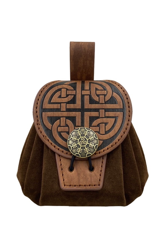 Hangable Coin Purse Medieval Belt Bag Steampunk Dice Bag Vintage Belt Pouch for Men Women Brown (Round)