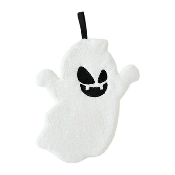 Hangable Cute Ghost Hanging Kitchen Towel Bathroom White Ghost Dishcloth Scary Ghost Spooky Hand Dish Towels with Hanging Loop Black White Towel Soft Absorbent Fingertip Tie Towels Gift