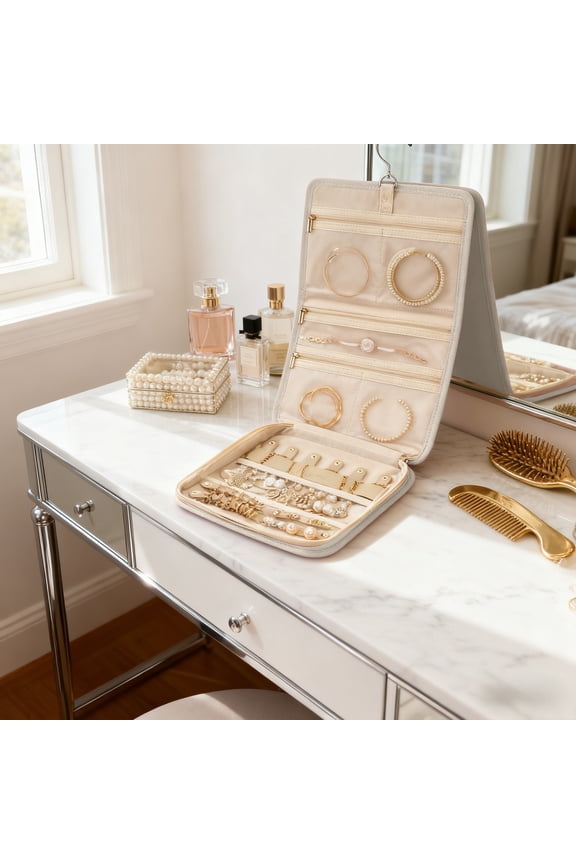 Hangable Foldable Travel Jewelry Organizer Bag Large Capacity Rings Necklaces Earrings Bracelets Storage Pouch Waterproof Lightweight Accessories Organizer