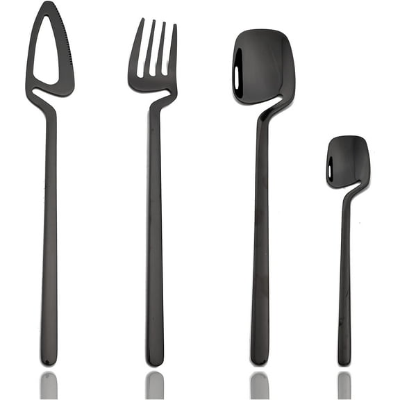 Hangable Silverware Set 32-Piece, 304 Stainless Steel Set for 8, Mirror Polished, Flatware Set, Cutlery Set, Forks and Spoons Set, Dishwasher Safe - Black