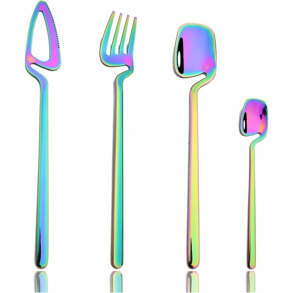 Hangable Silverware Set 32-Piece, 304 Stainless Steel Set for 8, Mirror Polished, Flatware Set, Cutlery Set, Forks and Spoons Set, Dishwasher Safe - Rainbow