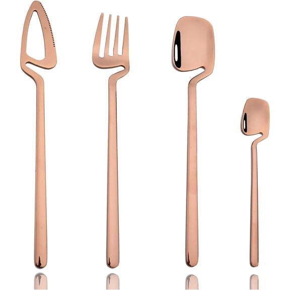 Hangable Silverware Set 32-Piece, 304 Stainless Steel Set for 8, Mirror Polished, Flatware Set, Cutlery Set, Forks and Spoons Set, Dishwasher Safe - Rose Gold