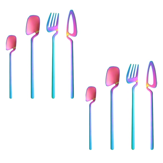 Hangable Silverware Set, Matte Black Flatware Cutlery Set Service for 2, Satin Finish 8 Piece Stainless Steel Utensils Set for Home and Restaurant, Dishwasher Safe - Colorful