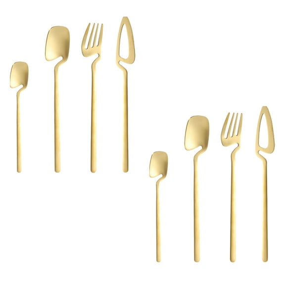 Hangable Silverware Set, Matte Black Flatware Cutlery Set Service for 2, Satin Finish 8 Piece Stainless Steel Utensils Set for Home and Restaurant, Dishwasher Safe - Gold