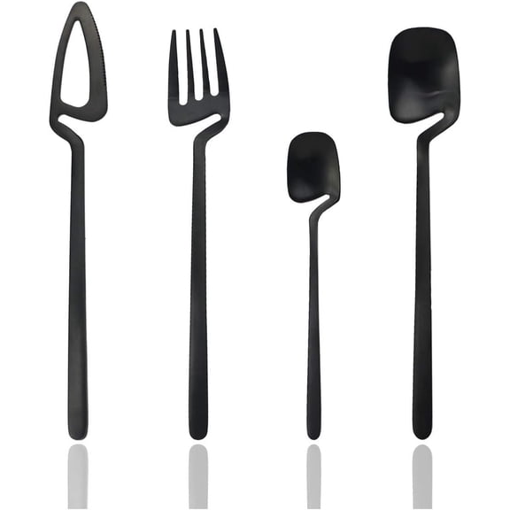 Hangable Silverware Set, Matte Black Flatware Cutlery Set Service for 2, Satin Finish 8 count Stainless Steel Utensils Set for and Restaurant, Dishwasher Safe(Black)