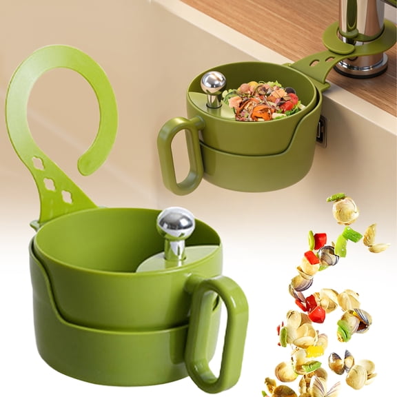 Hangable Sink Strainer Basket, Adjustable Quick Draining Sink Food Catcher, Kitchen Sink Hanging Drain Basket, Multi-Use Food Waste Strainer, Sink Hanging Drain Basket for Home 5.71×5.12 in,Green