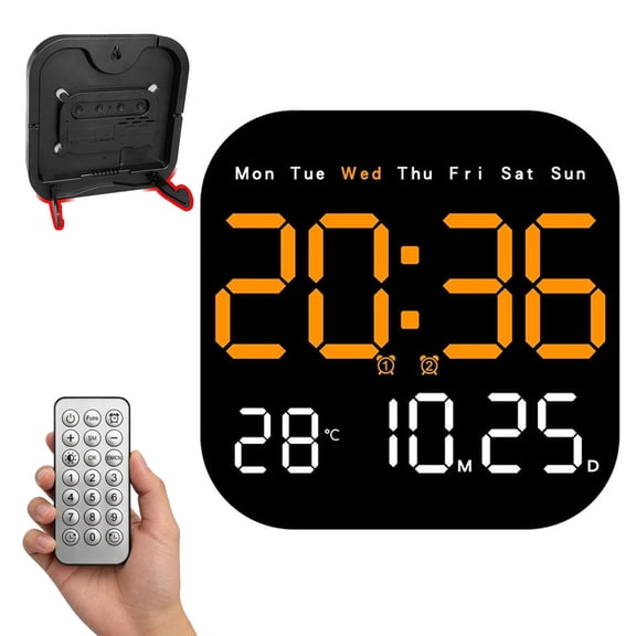 Hangable Standalone Square Clock - Large Digital Wall Clock with Remote Control, Auto-Dimming LED Display, Temperature, Humidity & Date, Big Digital Clock for Home, Office, Bedroom