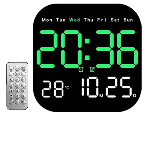Hangable Standalone Square Clock - Large Digital Wall Clock with Remote Control, Display Temperature, Adjustable Brightness,Remote Control, for Home, Office, Bedroom