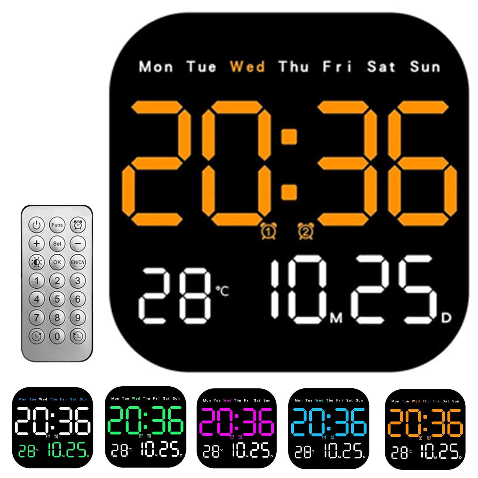 Hangable Standalone Square Clock - Large Digital Wall Clock with Remote ...