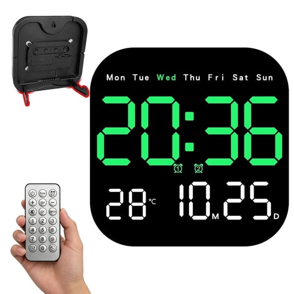 Hangable Standalone Square Clock - Large Digital Wall Clock with Remote Control, LED Display, Temperature & Date, Digital Clocks for Home, Office, Bedroom