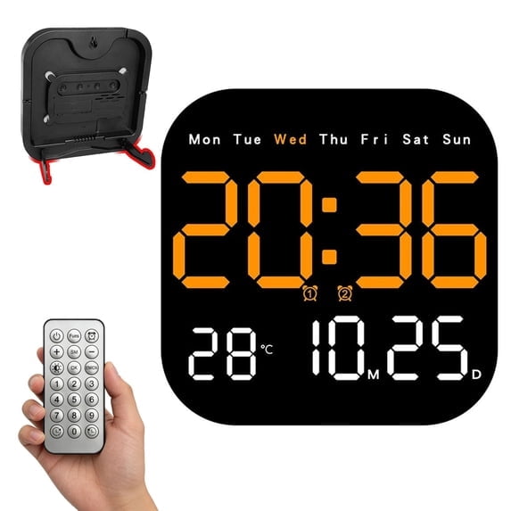 Hangable Standalone Square Clock - Large Digital Wall Clock with Remote ...