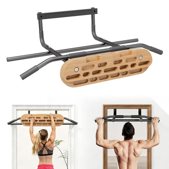 2 in 1 Hang Board Rock Climbing Hangboard with Door Way Pull Up Bar, Multifunctional