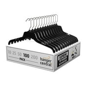 Hanger Central 100 Pack Recycled Black Heavy Duty Plastic Shirt Blouse Garment Hangers with Polished Metal Swivel Hooks, 17 inch