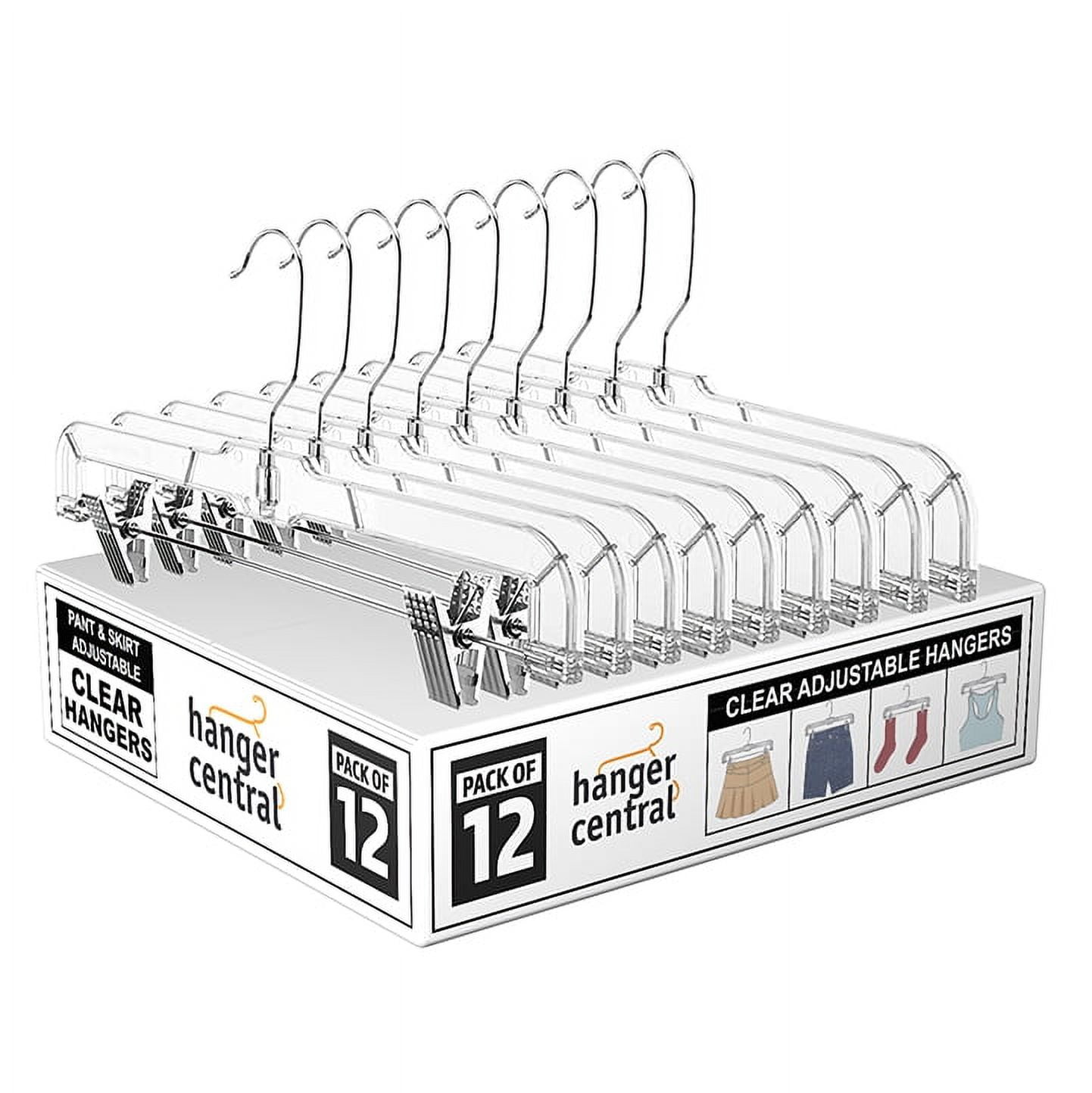 Clear Adjustable Plastic Pants and Skirt Hangers with Clips, 12 Pack