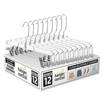 Hanger Central 12 Pack 14" Clear Skirt Hangers with Adjustable Clips, Non-Slip Plastic Pant Hangers, Slim Clip for Pants, Skirts, Shorts, 360-Rotating Swivel Hook