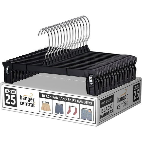 Hanger Central 25 Pack Black Plastic Pants Hangers 10 inch