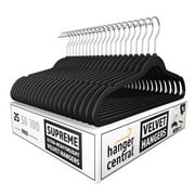 Hanger Central 25 pack 17 Inch Black Velvet Clothes Hangers with Swivel Hook