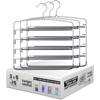 Hanger Central 3 Pack Silver Metal Swing Arm Pants Hangers 5 Tier