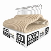 Hanger Central 50 Pack Space Saving Beige Velvet Non-Slip Hangers with Swivel Hook