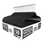 Hanger Central 50 pack 17 Inch Black Velvet Clothes Hangers with Swivel Hook